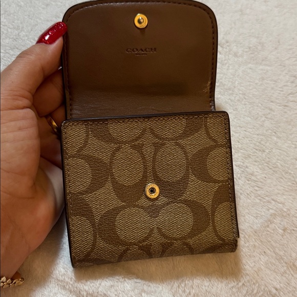 Coach Brown and Tan Signature Compact Coated Canvas and Leather Wallet EUC - Picture 12 of 15
